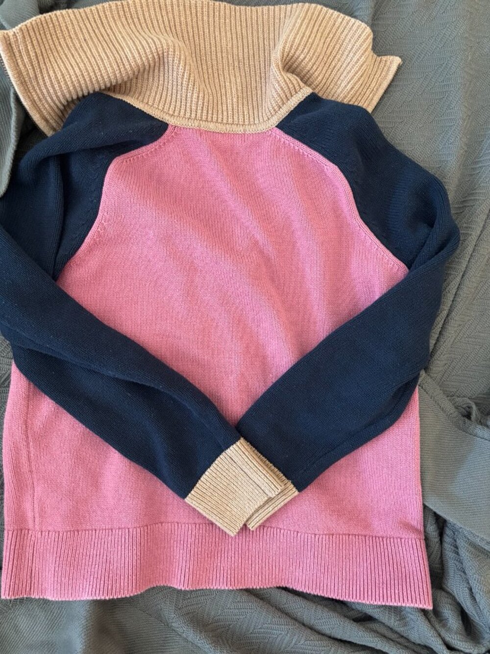 Boden Lucy Half Zip Sweater (Pink Heather, Navy) Size S - Picture 7 of 8